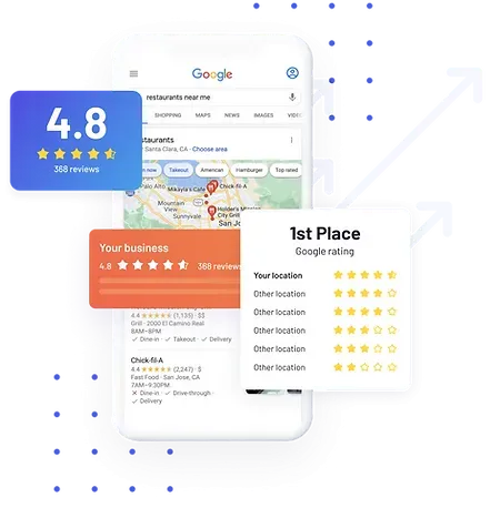 A restaurant's Google Maps listing with a 4.8 star rating