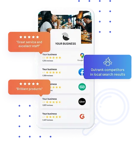 Restaurant listings with star ratings on several review sites