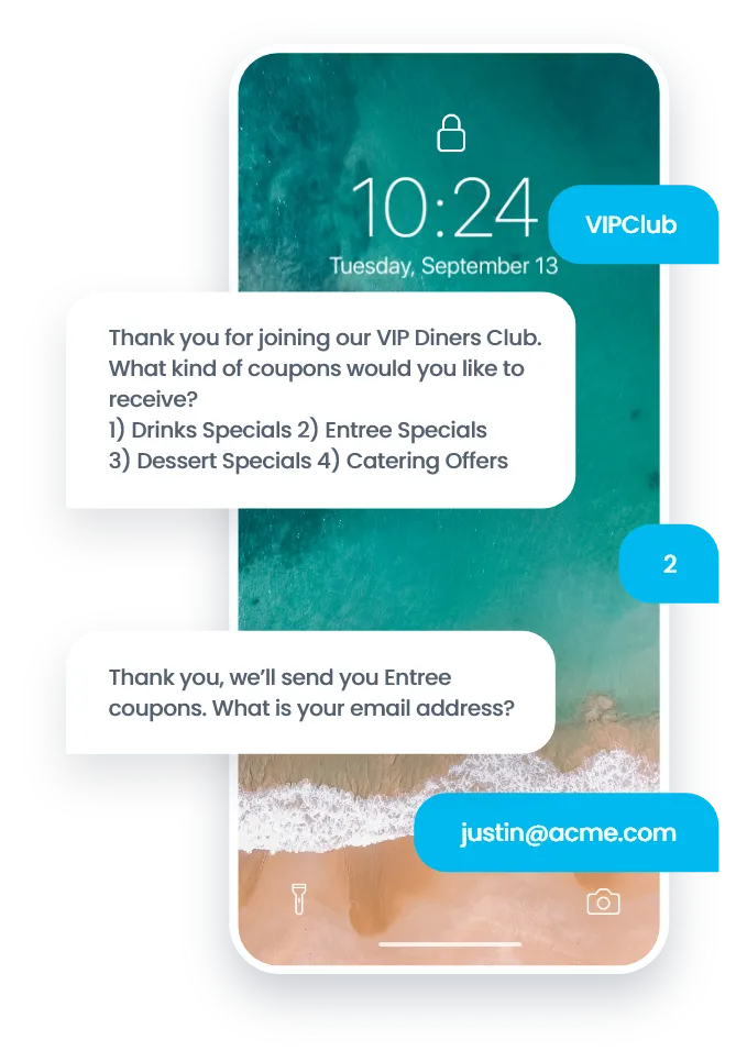 Phone showing a restaurant's promotional text messages
